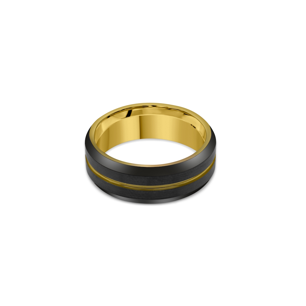 Tungsten 8mm Matt Black With Yellow Plating Gents Band - Image 2