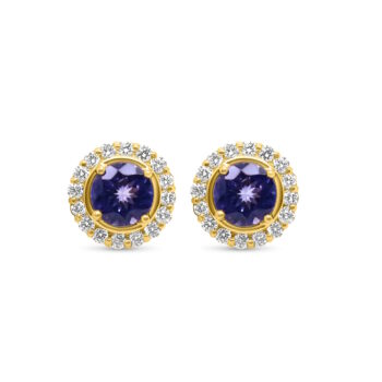9ct Yellow Gold 1.10ct Tanzanite & Diamond Halo Earrings