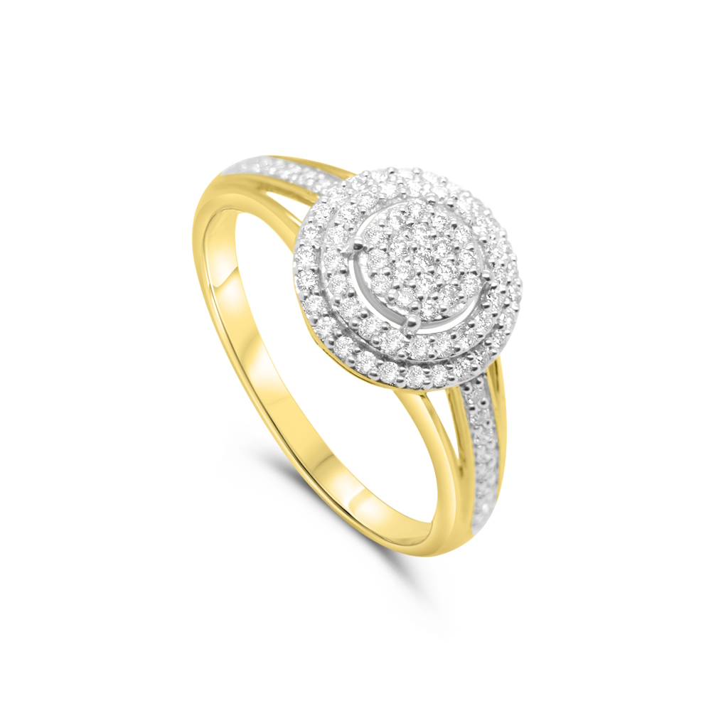 9ct Yellow Gold Diamond Double Halo Cluster Ring