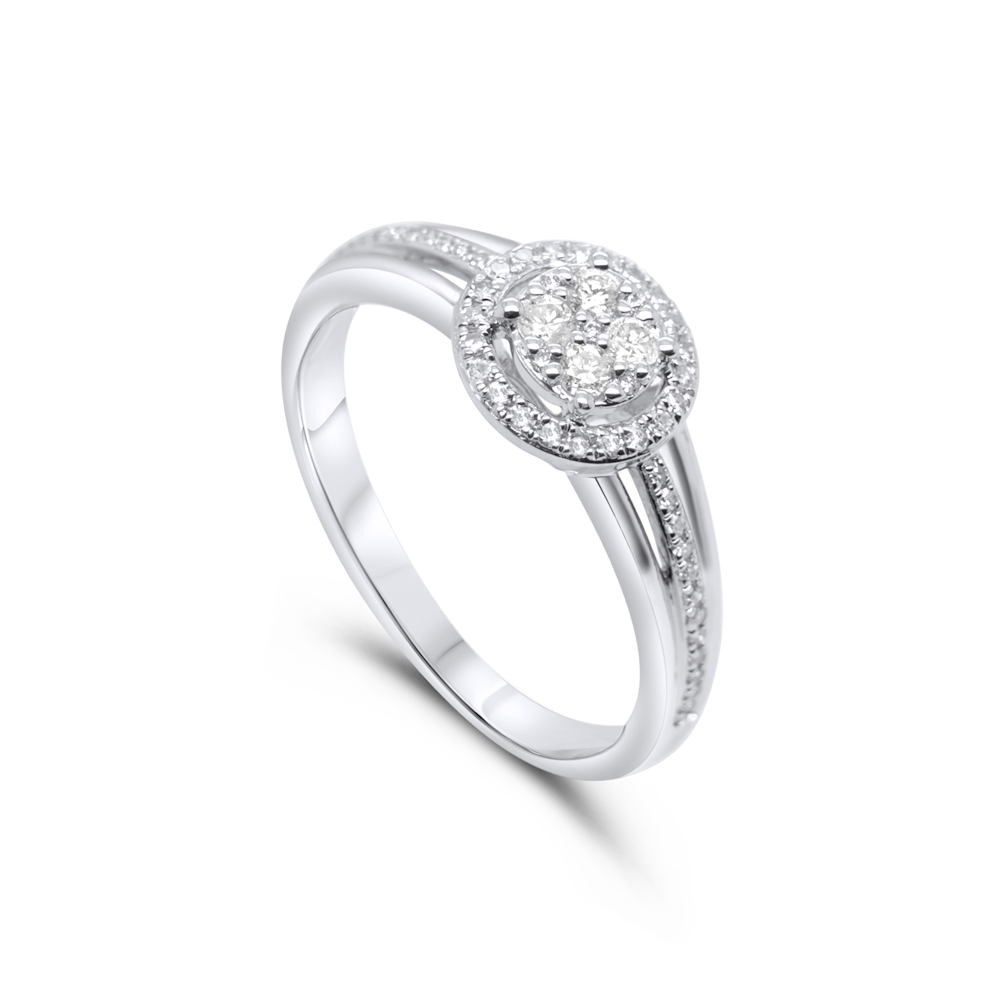 9ct White Gold Diamond Halo Cluster Ring