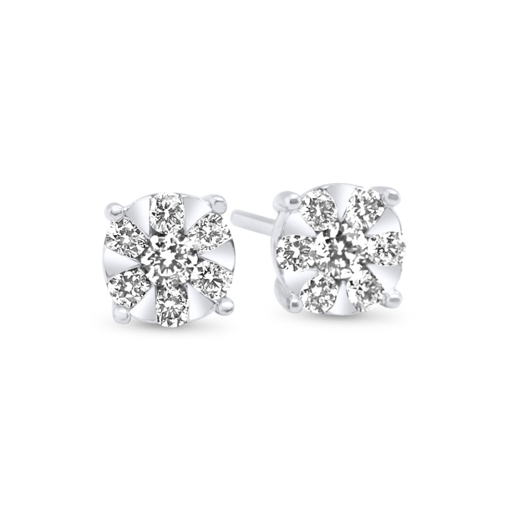 9ct White Gold Diamond Cluster Earrings