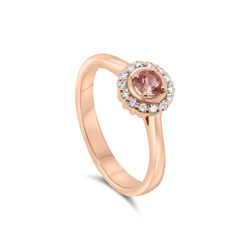 9ct Rose Gold 0.30ct Morganite & Diamond Halo Ring