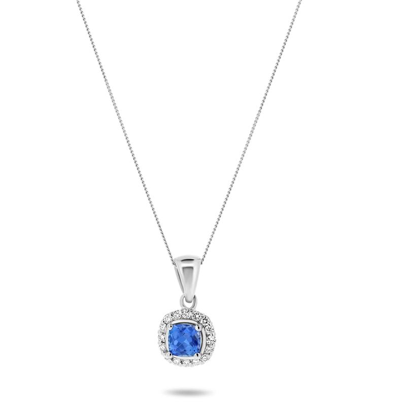 9ct White Gold 0.48ct Tanzanite & Diamond Pendant