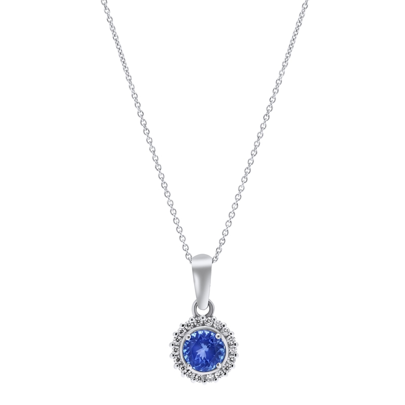 9ct White Gold 0.56ct Tanzanite & Diamond Pendant