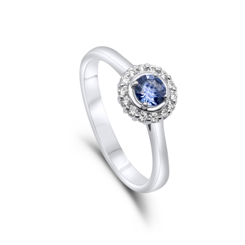 9ct White Gold 0.27ct Tanzanite & Diamond Halo Ring