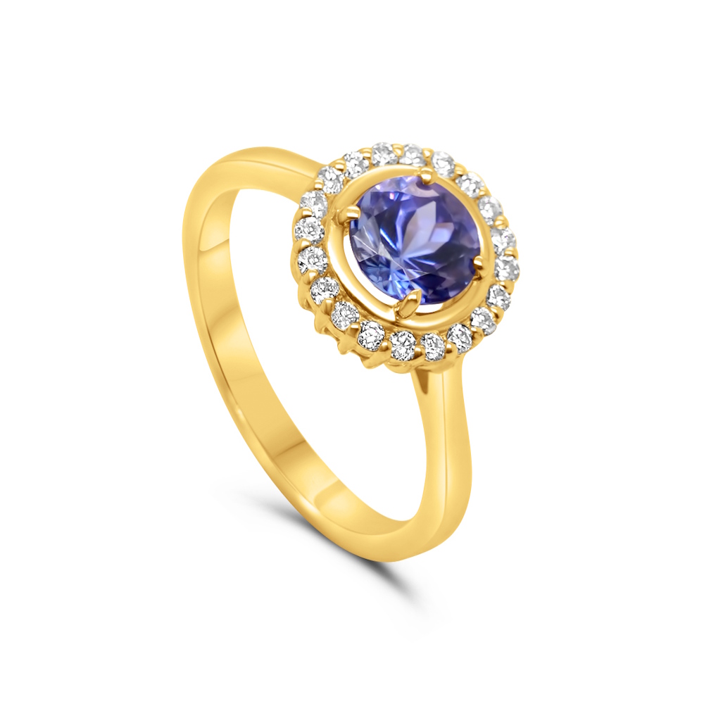 9ct Yellow Gold 0.50ct Tanzanite & Diamond Halo Ring