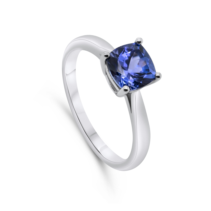 9ct White Gold 0.60ct Cushion Cut Tanzanite Ring