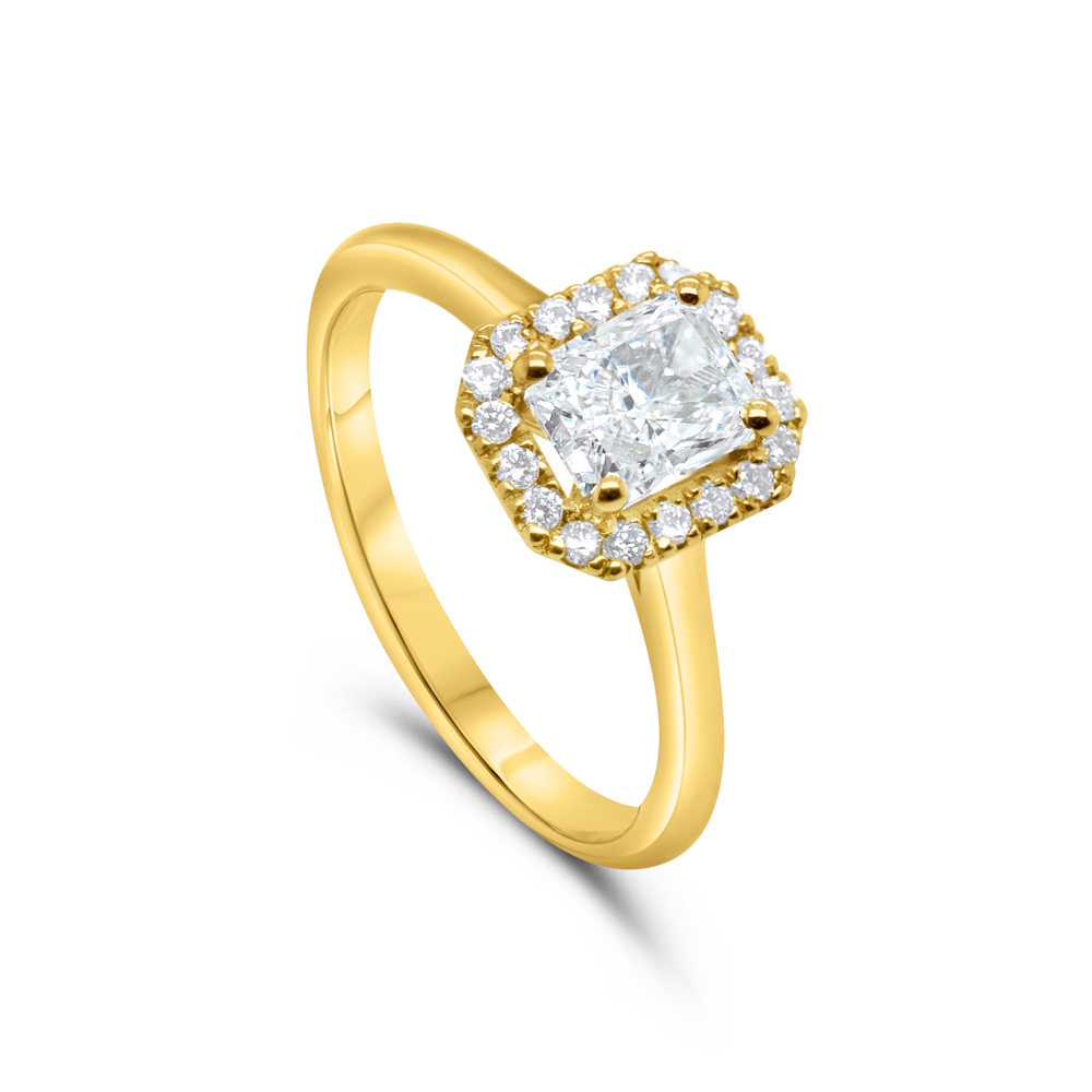 9ct Yellow Gold Radiant Cut Lab Grown Diamond Halo Ring