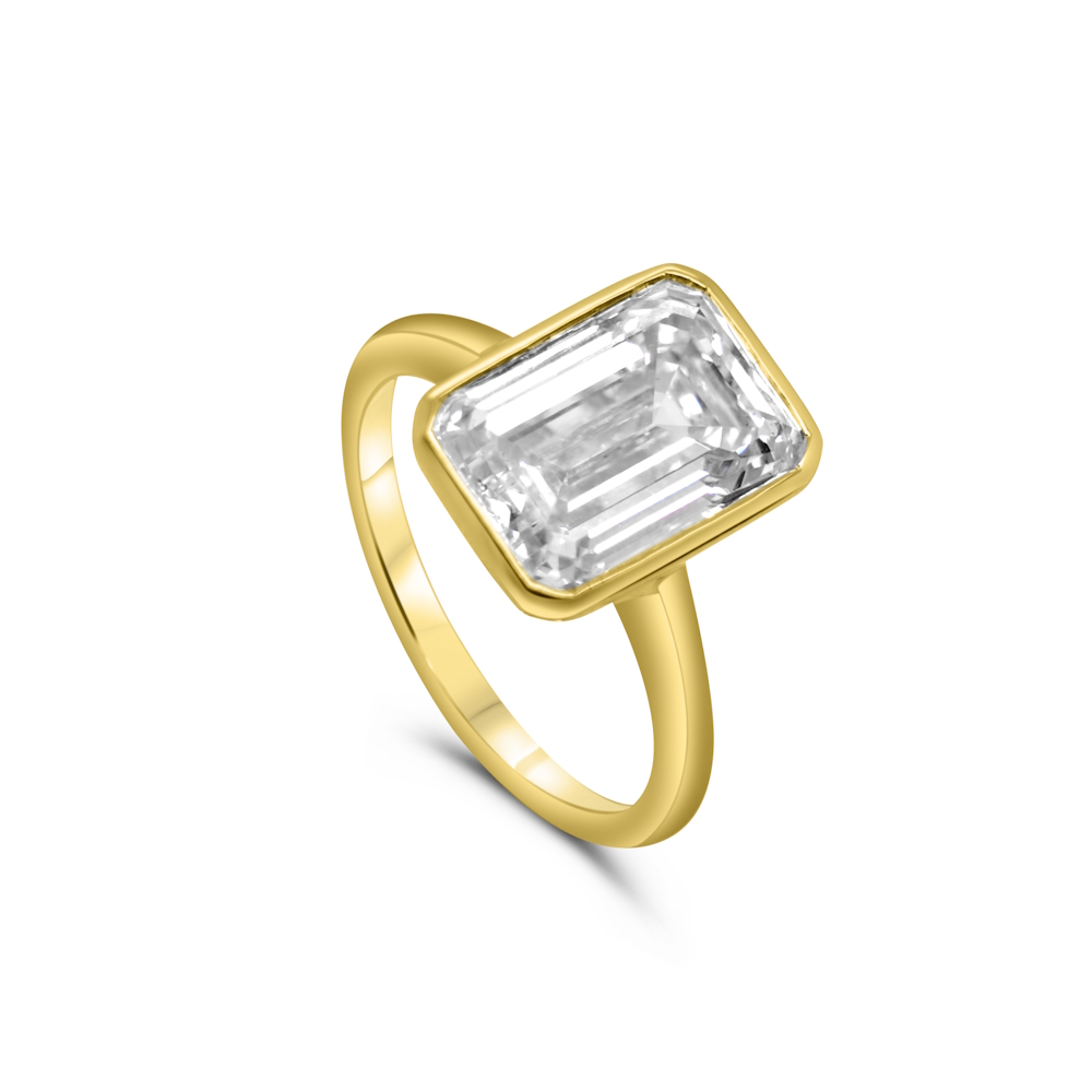 9ct Yellow Gold 5.23ct Emerald Lab Grown Diamond Solitaire Ring
