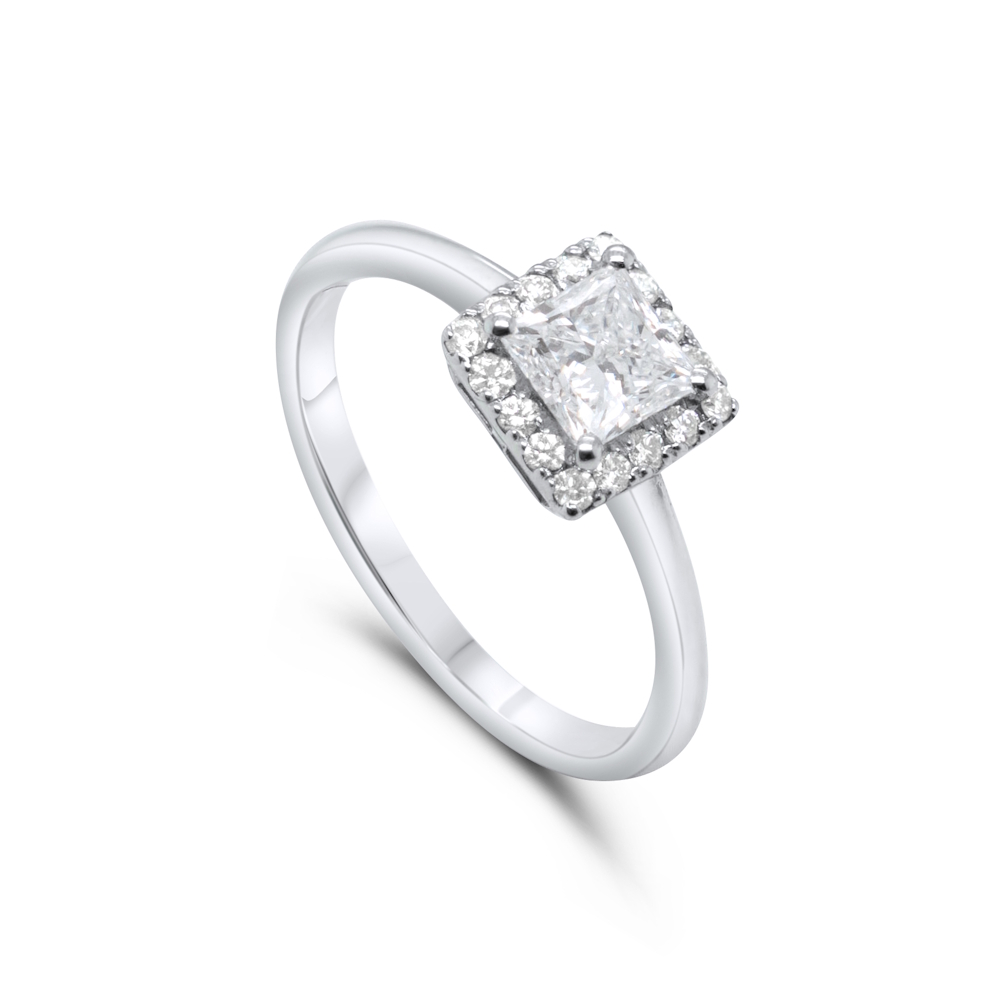 9ct White Gold Princess Cut Lab Grown Diamond Halo Ring