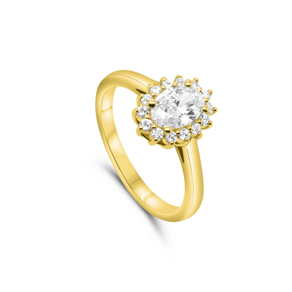 9ct Yellow Gold Oval Lab Grown Diamond Halo Ring