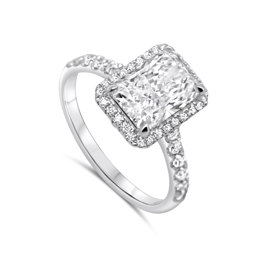 14ct White Gold Radiant Cut Lab Grown Diamond Halo Ring