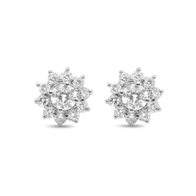 9ct White Gold Lab Grown Diamond Flower Halo Earrings