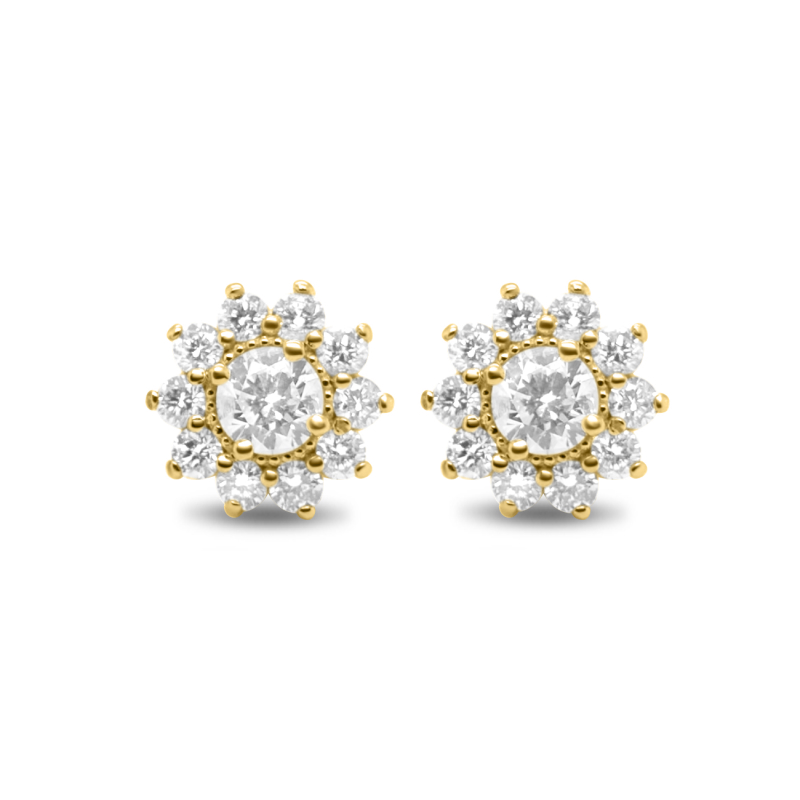 9ct Yellow Gold Lab Grown Diamond Flower Halo Earrings