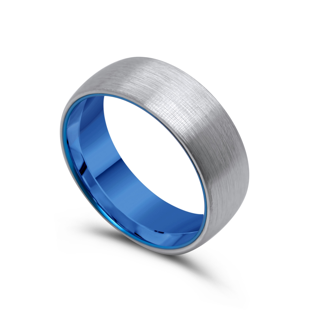 Tungsten Matte Silver & Blue Inlay Gents Band